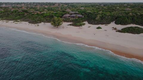 aerial view of Nuarro lodge on beach in Mozambique