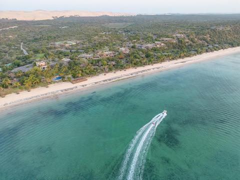 Aerial view of Anantara Bazaruto Island Resort coastline